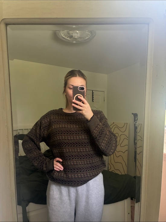 Jantzen Sweaters - Jantzen Brown Open-Weave Crewneck Sweater